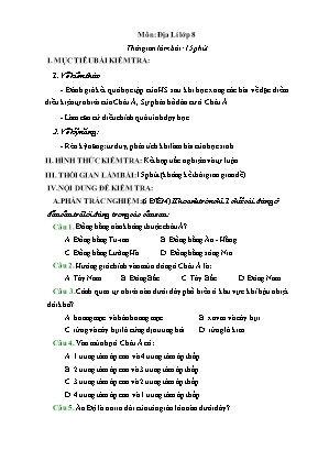 Đề kiểm tra 15 phút môn Địa Lí Lớp 8